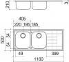 Chiuveta BARAZZA B_Level 1LLV120/2D 116x50 cm, 2 Cuve, Picurator pe partea dreapta, Fabricatie Italia 