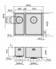 Chiuveta FALMEC COMO 1831, 2 Cuve, Dimensiune exterioara 545 x 430 mm, AISI 304 otel inoxidabil, Radius 12mm, Preaplin Perimetral, Fibra anti-zgomot, Sistem drenaj FALMEC, Instalare flush/pe blat/ sub blat 