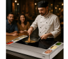 Statie de gatit cu plita cu inductie Kompatic by Turbionaire KFE35CSPT2, 3500W, Profesionala, 2 zone de gatit, Recipiente gastronomice incluse, Control Touch, Sticla Ceramica neagra, Finisaj Inox
