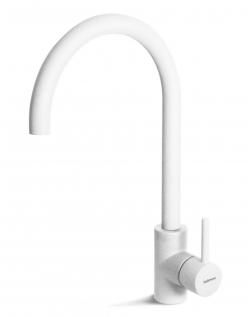 Baterie chiuveta FALMEC ISEO Round White, Cu dus extractabil, Pivotanta, Monocomanda,Material compozit Ceramix