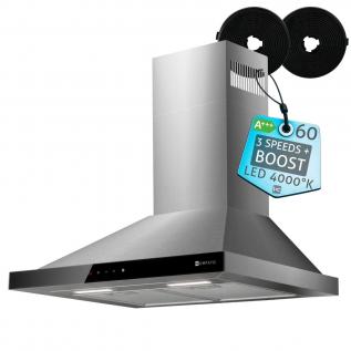 Hota de perete Kompatic by Turbionaire Alvia 60 KALVW60, Motor Brushless 450 mc/h, Clasa A+++, Filtre carbon incluse, Timer, Touch Control, Reminder curatare filtre, Iluminare LED, 3 viteze + Boost, Inox