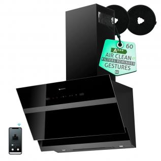 Hota de perete Kompatic by Turbionaire Eloise 60 KELSW60B, Motor 800 mc/h, WIFI, Clasa A+++, Control prin Gesturi si Touch, Functie curatare aer, Reminder curatare filtre, Dubla aspiratie, Filtre carbon incluse, Iluminare LED, 3 viteze+Boost/SuperBoo