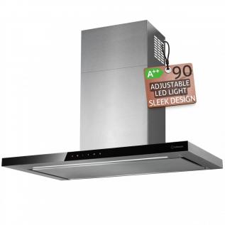 Hota de perete Turbionaire Elyn 90 TEY90W, Motor Brushless 800 mc/h, Clasa A++, Inox, Iluminat LED ajustabil, Control touch, 3 viteze, Boost si Super Boost, Aspiratie perimetrala, 90 cm, Inox