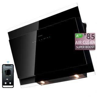 Hota de perete Turbionaire IVY 85 Wall Black TVY85WB, Motor 800 mc/h, Conexiune WIFI, Clasa A++, Functie curatare aer, Reminder curatare/schimbare filtru, Iluminare LED, 3 viteze, Boost si Super Boost, 85 cm, Negru