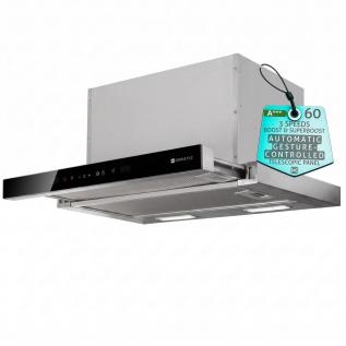Hota incorporabila telescopica Kompatic by Turbionaire Novia 60 KNA60TS, Motor Brushless 800 mc/h, Panou Telescopic Automat cu Control prin Gesturi, Clasa A+++, Touch, 3 viteze + Boost & Super Boost, Iluminare LED, Timer, Inox