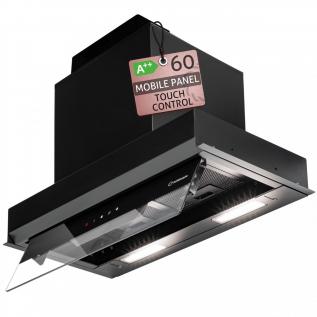 Hota incorporabila Turbionaire Enia 60 TEN60BB, L 60 cm, Motor Brushless 800mc/h, Clasa energetica A++, Control tactil pe Panoul mobil, Dubla aspiratie, Sticla tratata termic, Instalare flexibila, Iluminat Led, 3 viteze+Boost, Finisaj negru