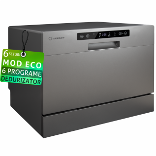 Masina de spalat vase compacta Turbionaire AVA 6 TPDSAVA6CTG, 6 seturi, 6 programe, Clasa D, Mod eco, Indicator umplere sare, Indicator umplere agent de clatire, Dedurizator apa, Spalare eficienta tip 360°, Restart, 55 cm, Gri Masina de spalat vase compacta Turbionaire AVA 6 TPDSAVA6CTG, 6 seturi, 6 programe, Clasa D, Mod eco, Indicator umplere sare, Indicator umplere agent de clatire, Dedurizator apa, Spalare eficienta tip 360°, Restart, 55 cm, Gri