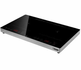 Plita Semi - profesionala Kompatic by Turbionaire KFE35TBT2, 3500W, Inductie, 2 zone de gatit, Finisaj Inox,10 trepte temperatura, Functie Boost, Timer, Control Touch, Sticla ceramica neagra