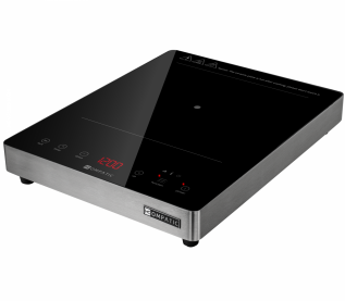 Plita Semi - profesionala Kompatic by Turbionaire KFE20TBT1, 2000W, Inductie, Finisaj Inox,10 trepte temperatura, 8 trepte de putere, Timer, Control Touch, Sticla ceramica neagra