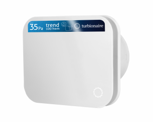 Ventilator de baie Turbionaire TREND 100 HWM, Senzor Umiditate, Panou frontal Alb Mat, Presiune superioara pana la 35 Pa, Clapeta antiretur, Diametru racord 100mm, Silentios, Protectie IPX4, Aspiratie perimetrala, Design minimalist