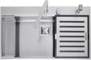 Chiuveta BARAZZA B_Free 1LBF91K 86x51 cm cu 1 cuva, Accesorii, Tocator multi-utilizare din inox si polietilena de culoare neagra, Strecuratoare din inox, kit robinet B_Free cu dus extractabil