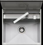 Chiuveta BARAZZA Lab 1LLB60 57x51 cm. 1 cuva cu Capac Inox, Baterie telescopica B-Free 1RUBMBFA, Radius 0, Fabricatie Italia, Capac detasabil , Inox masiv