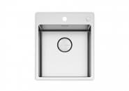 Chiuveta FALMEC GARDA 34, 1 Cuva, Dimensiune exterioara 380 x 510 mm, Orificiu montaj robinet, AISI 304 otel inoxidabil, Radius 12mm, Supapa de golire automata, Fibra anti-zgomot, Sistem drenaj FALMEC, Instalare flush sau pe blat