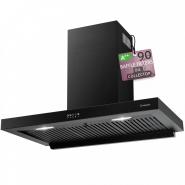 Hota de perete Turbionaire Chef 90 Wall Pro Black THC90WPB, Motor brushless 800 mc/h, Clasa A++, Colector de grasimi, Filtre Baffle Avansate, Control electronic, Iluminare LED 4000K, 3 viteze + Boost, Negru