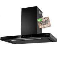Hota de perete Turbionaire Elva 90 TEV90WB, Motor Brushless 800 mc/h, Clasa A++, Functionare automata, Senzor monitorizare temperatura, Functie curatare aer, LED-uri ajustabile, 3 viteze, Boost si Super boost, Aspiratie perimetrala, 90 cm, neagra