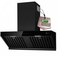Hota Kompatic by Turbionaire, Kori 90 KPKR90WB, Perete, Motor 800mc/h, Clasa A++, Control prin Gesturi, Touch, Telecomanda, Auto Heat Detection Mode, Reminder curatare filtre, Colector grasimi, Boost/Super Boost, Filtre Baffle Avansate, Negru, 90 cm