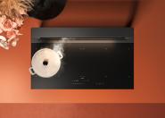 Hota cu aspiratie din blat si Plita Integrata FALMEC Level One L=90 cm, Cu Sistem Up/Down Pentru Reglarea Inaltimii, Functie Double Bridge, Sticla Vitroceramica Neagra Mat, Control Tactil Intuitiv, Iluminare Dynamic Light, Clasa A++