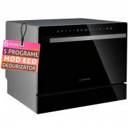 Masina de spalat vase compacta Turbionaire AVA 6 PLUS TPDSAVA6CTBP, 6 seturi, 5 programe, Clasa D, Panou frontal sticla neagra, Indicator umplere sare, Indicator umplere agent de clatire, Dedurizator apa, Spalare eficienta tip 360°, Restart, Mod Eco