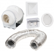 Pachet Promo: Ventilator ELICENT AXM 100 + Regulator de viteza Elicent R10 + Tubulatura flexibila D=100 mm + Anemostat PVC rectangular D=100mm + Grila circulara de exterior incastrata D=100mm
