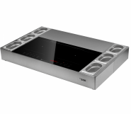Statie de gatit cu plita cu inductie Kompatic by Turbionaire KFE35CSPT2, 3500W, Profesionala, Inox, 2 zone de gatit, Recipiente gastronomice incluse, Control Touch, Sticla Ceramica neagra